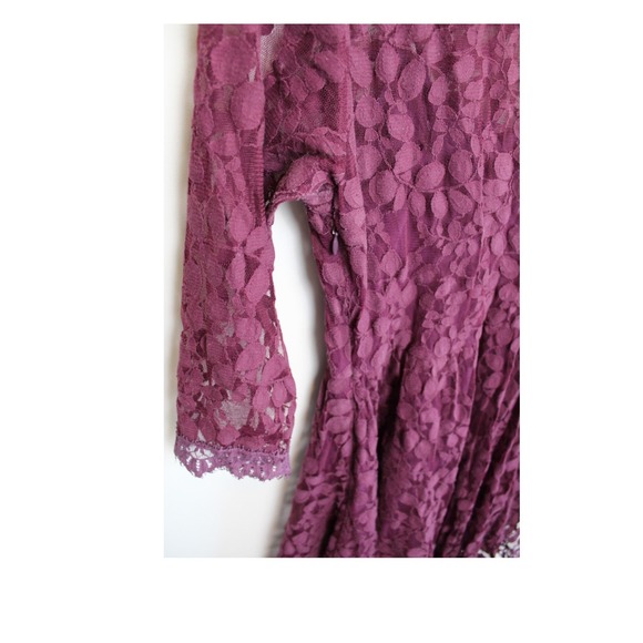 Free People Beet Color Floral Lace Mini Fit & Flare Dress Women Size 12 - Picture 5 of 6